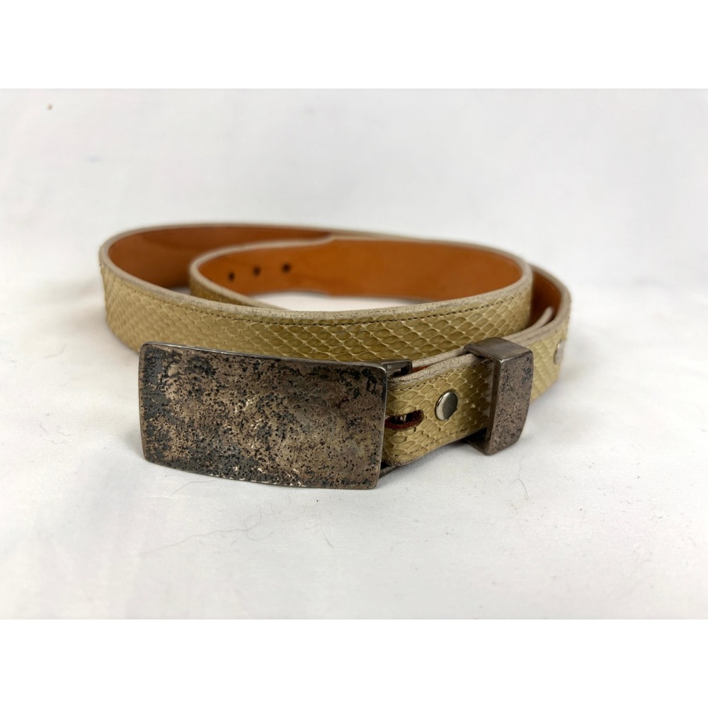 Vtg Marshall Stanton 925 Sterling Silver Buckle‎ Snakeskin Leather Belt 1996 M